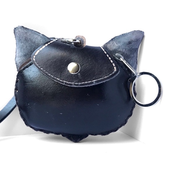 2 LEFT! Handmade Handcrafted Mini Black Cat Genuine Leather Coin Purse - Picture 4 of 5